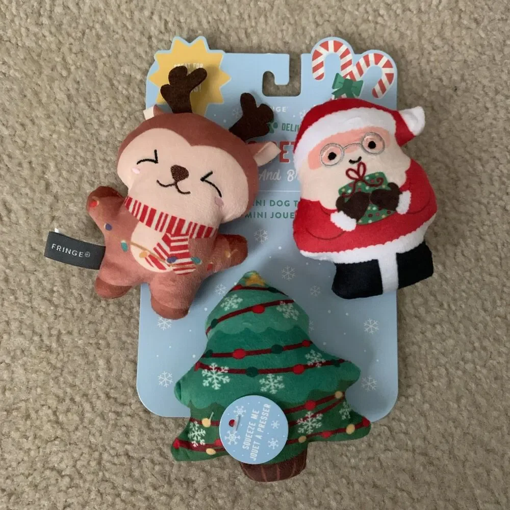 Fringe Santa's Pet Shop Merry and Bright Christmas 3 Pack Mini Dog Toy Set Small - Picture 1 of 6